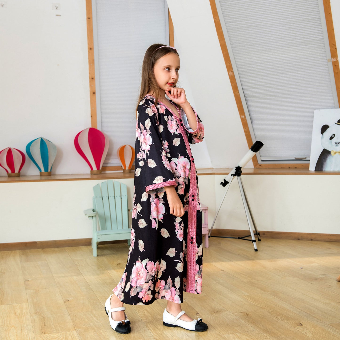 Ladies Polyester Print Dress Middle East Robe