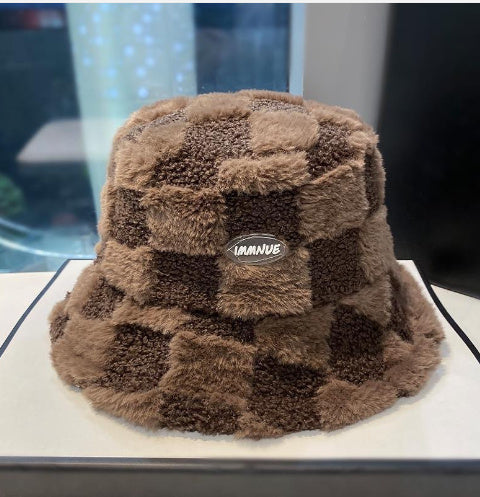 Japanese Lamb Plaid Fisherman Hat Female