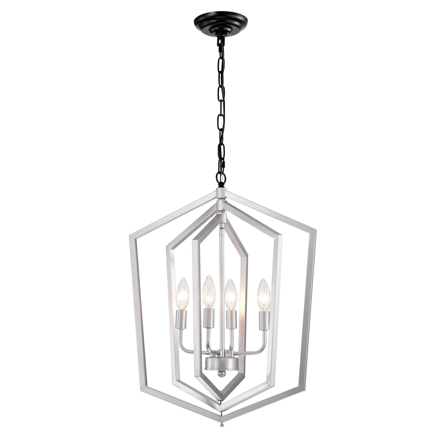 4-Light Farmhouse Chandeliers, Matte Black And Sliver Matte Black Vintage Cage Light Fixture ,Adjustable Height Chandeliers For Dining Room, Bedroom, Living Room, Confere E12 Bulbs Not Included