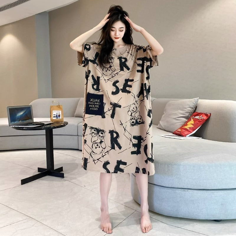 Home Wear Thin Short Sleeve Loose Plus Size Plump Girls Women's Pajamas