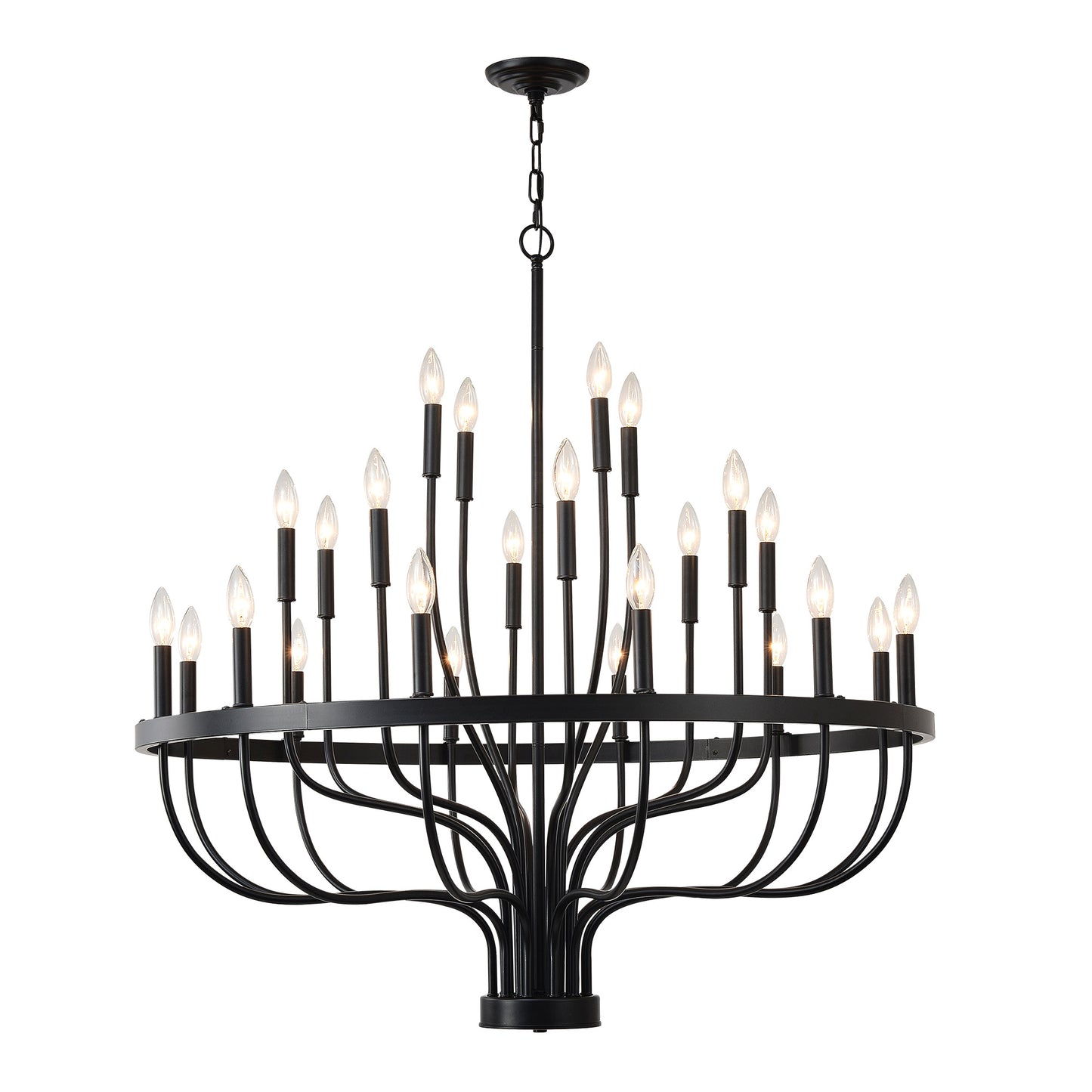 24-Light Black Chandelier Industrial Iron Candle Chandelier