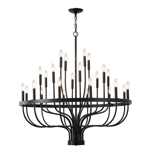 24-Light Black Chandelier Industrial Iron Candle Chandelier