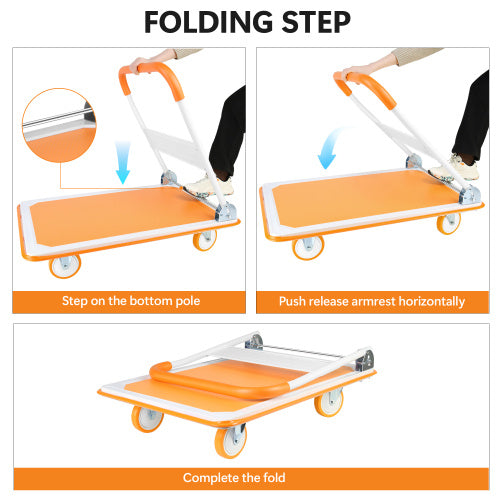 Foldable Cart Cart Cart - 660 Lb Capacity Heavy Duty Mobile Platform Trolley - Folding And Rolling White And Orange Flat Cart Unavailable Platforms- Welfel ,