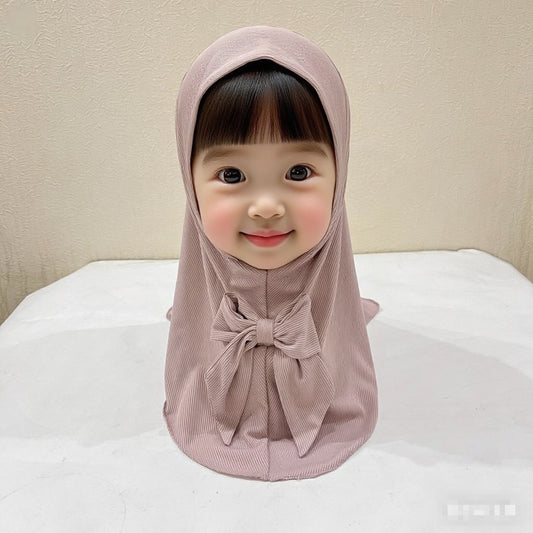 Exclusive For Cross-border 2 To 6 Years Old Little Girl Headscarf Thread Fabric Vertical Bar Sunday Hat Bow Veil
