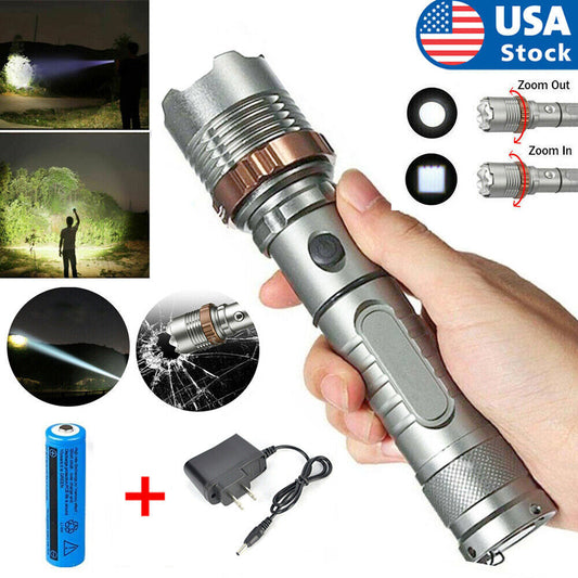LED Tactical Flashlight Rechargeable LED Work Light Super Bright Torch Emergency Light Escape Hammer