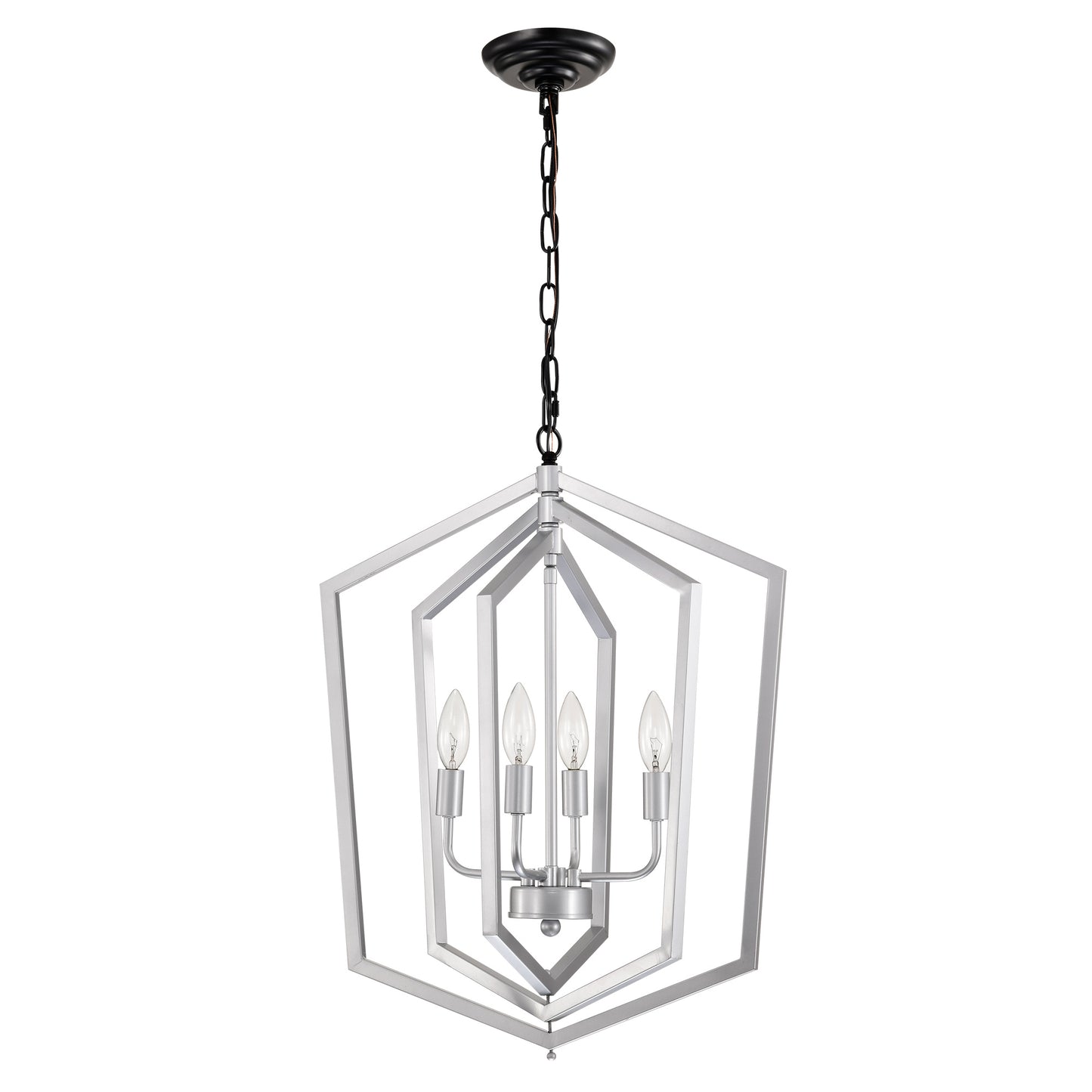 4-Light Farmhouse Chandeliers, Matte Black And Sliver Matte Black Vintage Cage Light Fixture ,Adjustable Height Chandeliers For Dining Room, Bedroom, Living Room, Confere E12 Bulbs Not Included