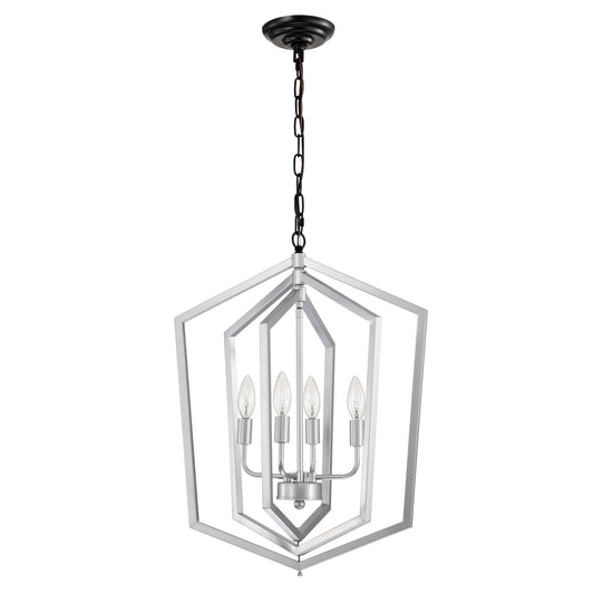 4-Light Farmhouse Chandeliers, Matte Black And Sliver Matte Black Vintage Cage Light Fixture ,Adjustable Height Chandeliers For Dining Room, Bedroom, Living Room, Confere E12 Bulbs Not Included