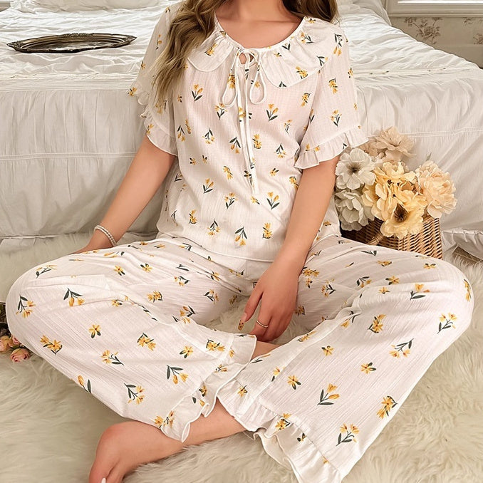 High-grade Floral Short-sleeved Trousers Home Wear Two-piece Set