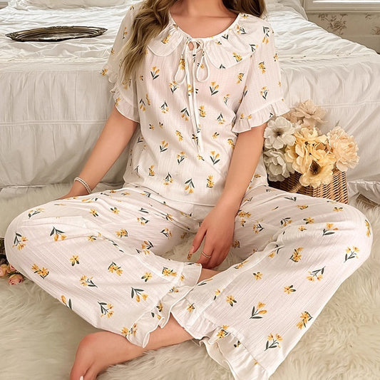 High-grade Floral Short-sleeved Trousers Home Wear Two-piece Set