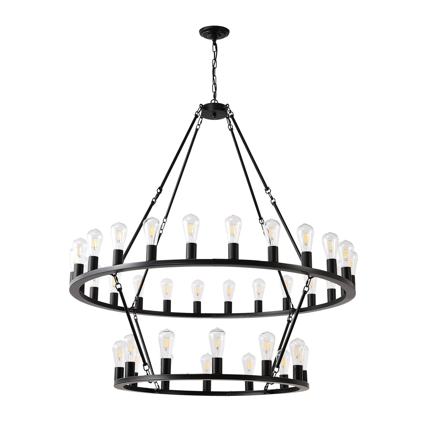 48 Inch Black Extra Large Wagon Wheel Chandelier, 2 Tier 36-Lights