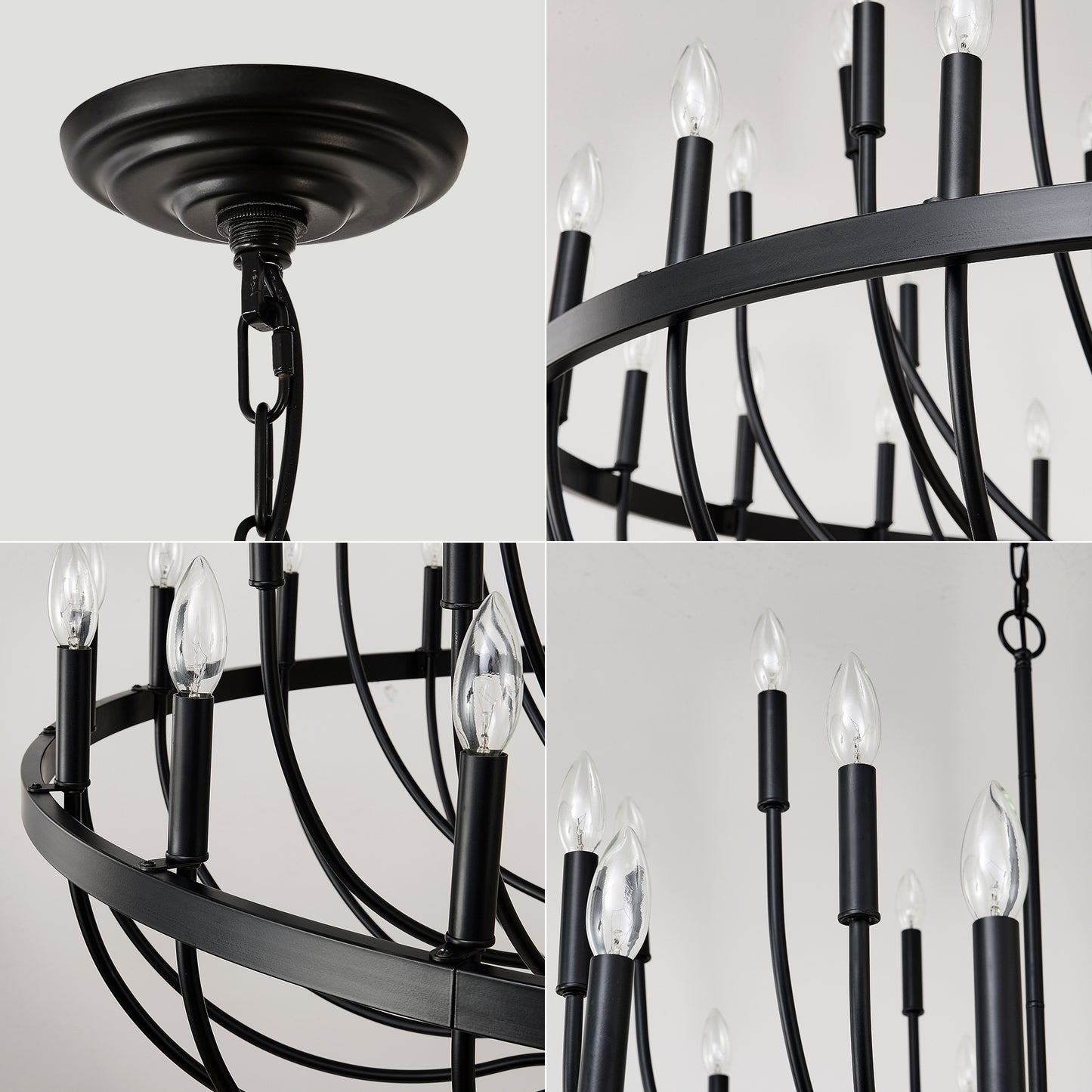 24-Light Black Chandelier Industrial Iron Candle Chandelier