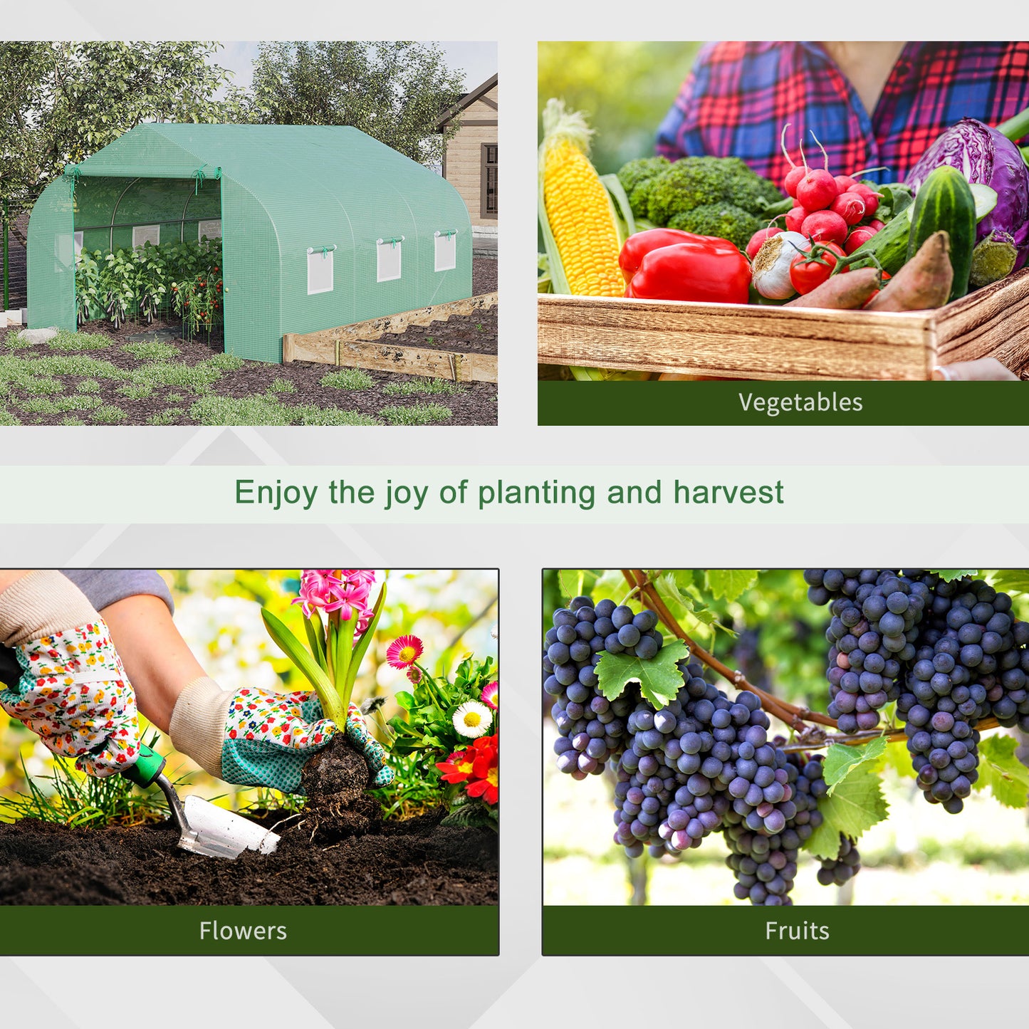 Outdoor Walk-In Tunnel Greenhouse 11.5 X 10 X 6.5 With Roll-up Windows Zippered Door PE Cover Green