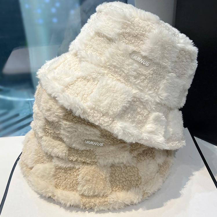 Japanese Lamb Plaid Fisherman Hat Female