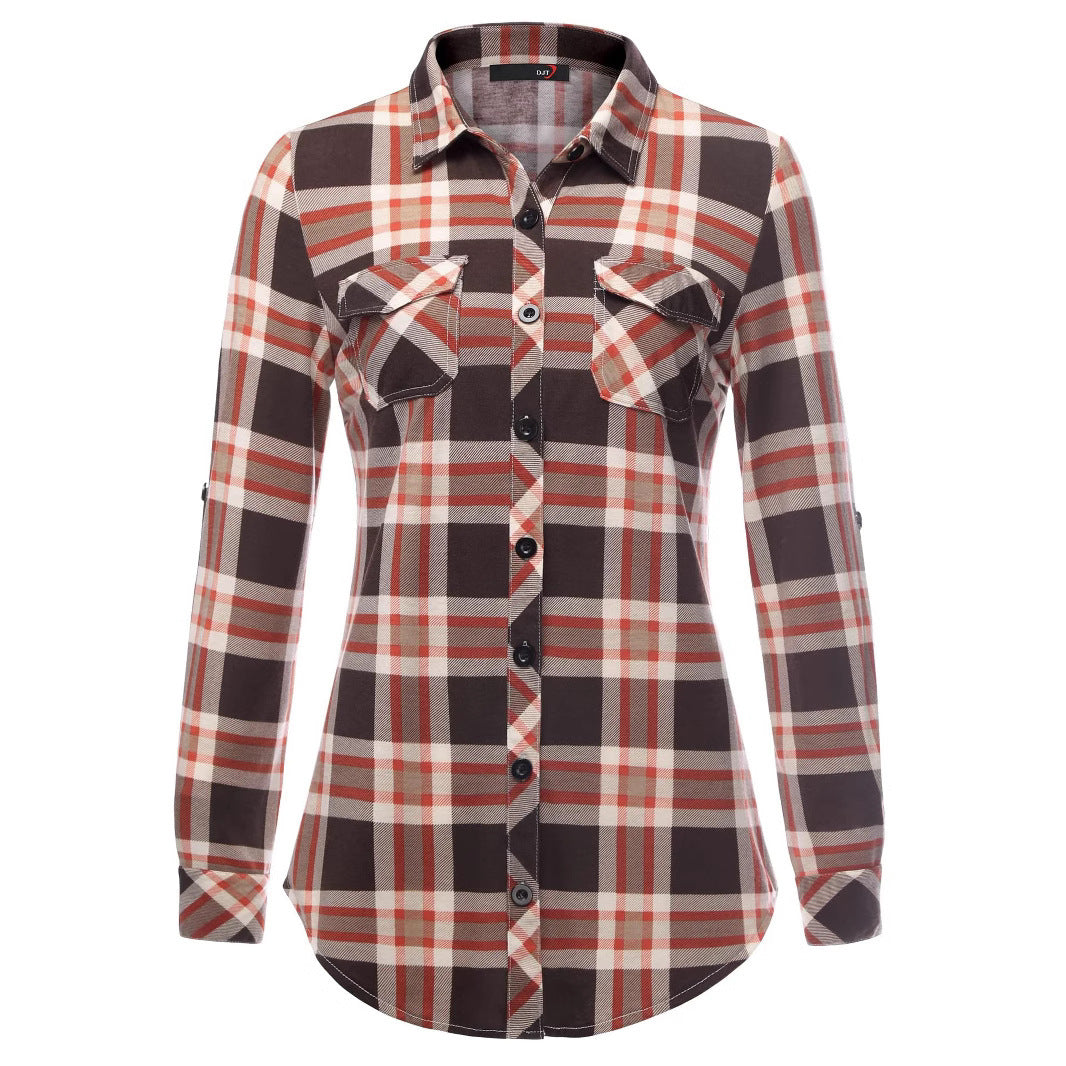 Plaid Pouch Button Cuff Comfort And Casual Printed Women's Shirt