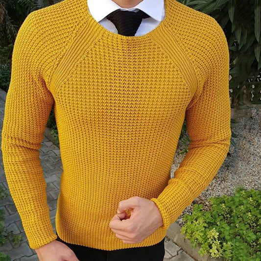 Men's Knitting Sweater Top Solid Color Round Neck