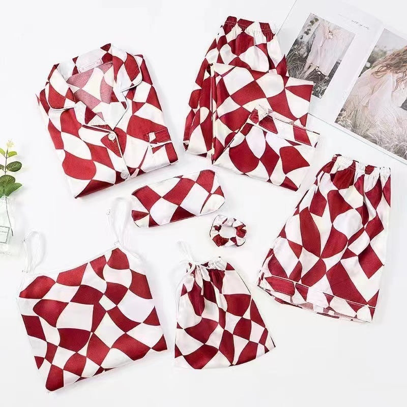 Spring And Autumn Printed Imitated Silk Pajamas Clothing