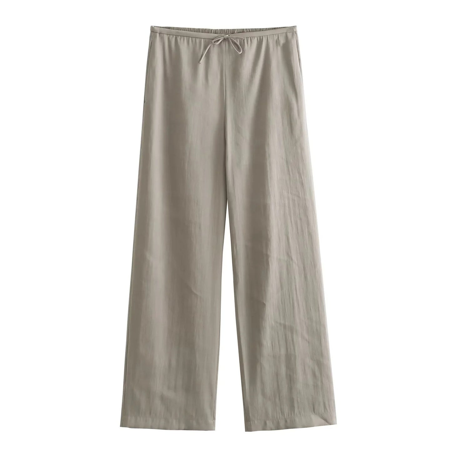 Simple Solid Color Wide Leg Trousers Women's Elegant Lace-up