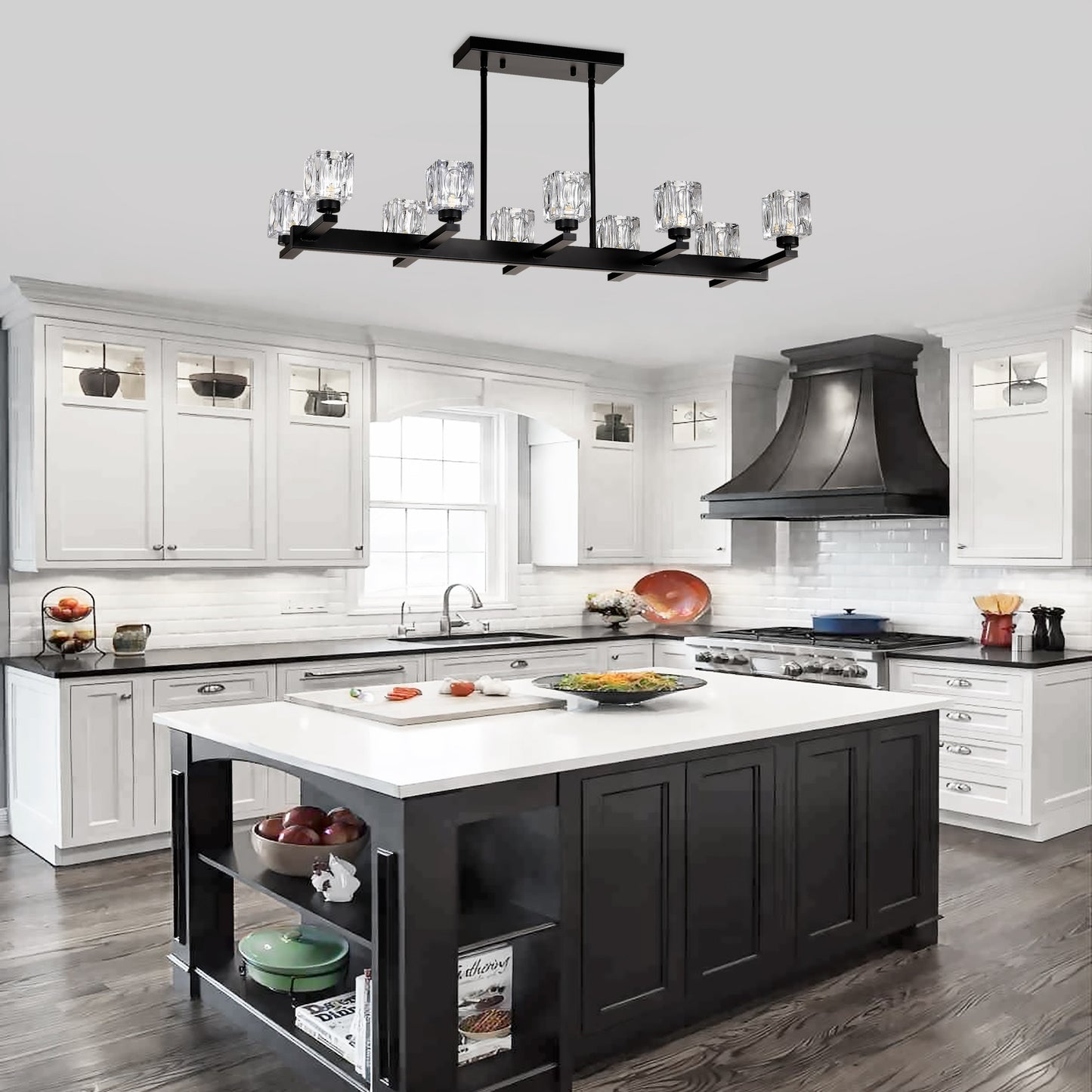 Chandelier For Dining Room, 10-Light Black