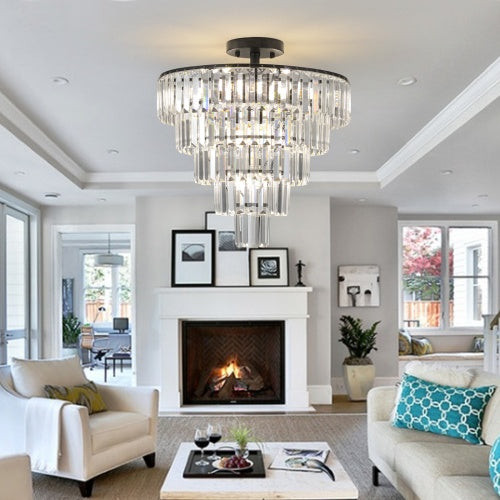 Large Black Crystal Chandelier, Contemporary Style Chandelier, Dining Room, Living Room, Bedroom - Bulb Not Included