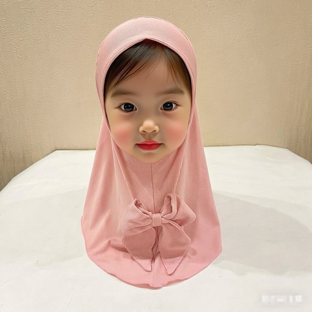 Exclusive For Cross-border 2 To 6 Years Old Little Girl Headscarf Thread Fabric Vertical Bar Sunday Hat Bow Veil