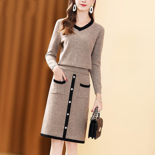 Sweater Suit Skirt Two-piece Suit Fashion All-matching Slimming Knitted Women