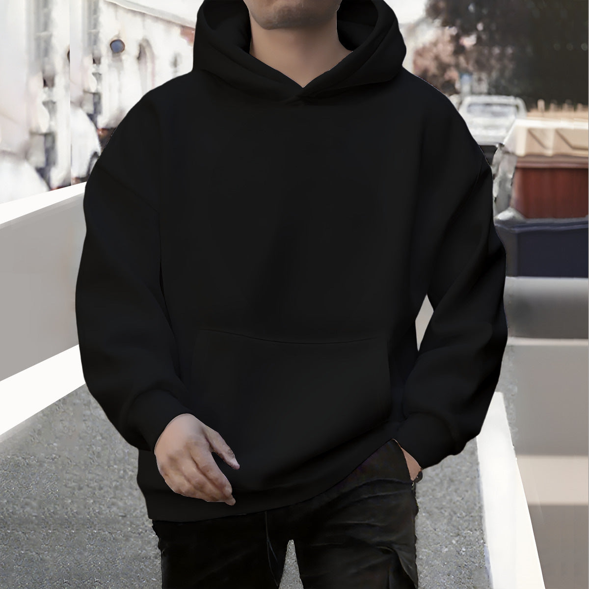 Fall Winter Men Loose Hooded Sweater Sports And Leisure Fleece-lined