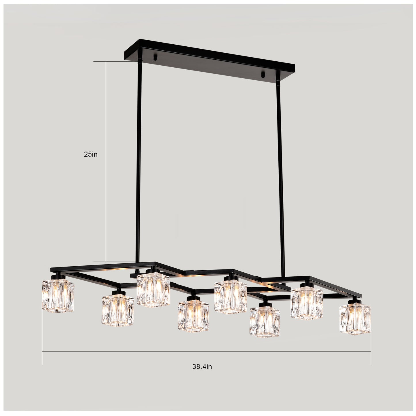Matte Black Crystal Chandelier For Dining Room, 8-Light Kitchen Chandelier
