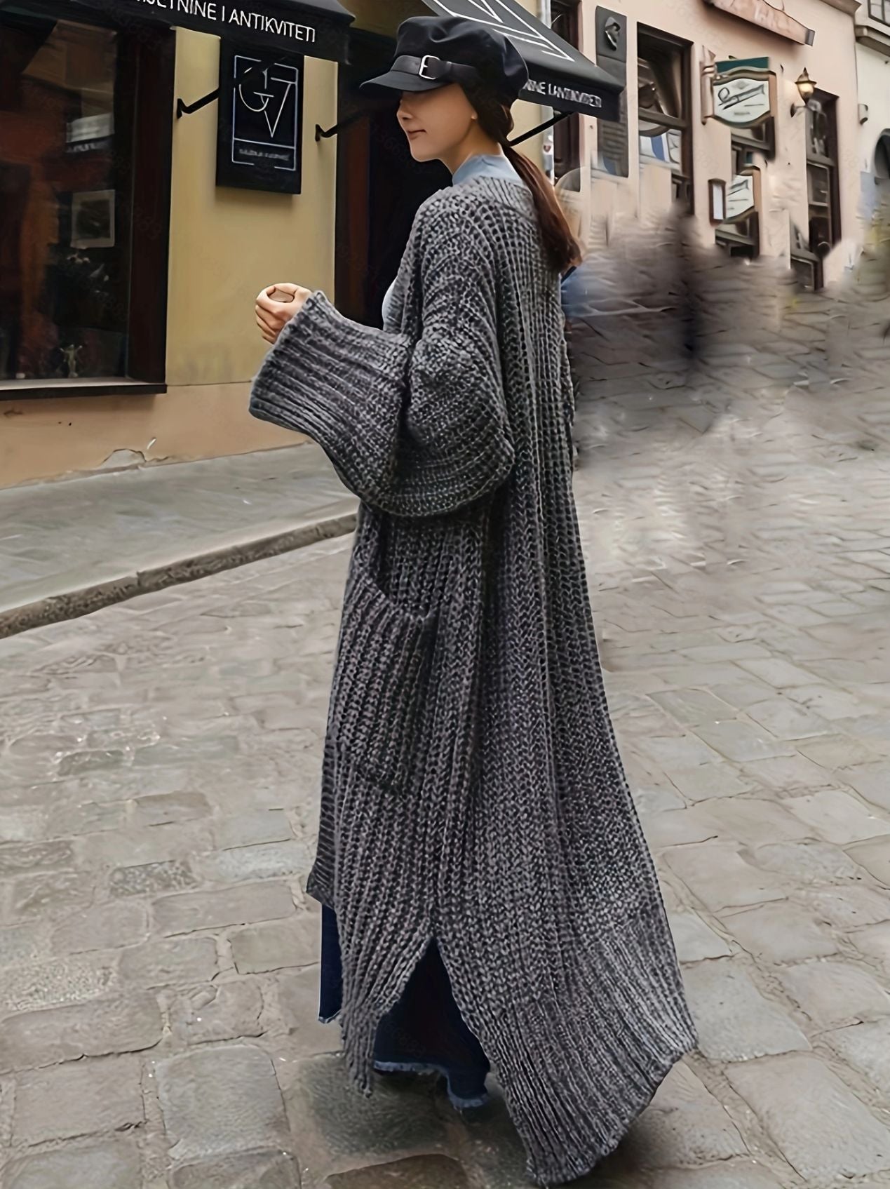 Women's Winter Extended Thick Thread Sweater Coat Loose Slit Knit Cardigan