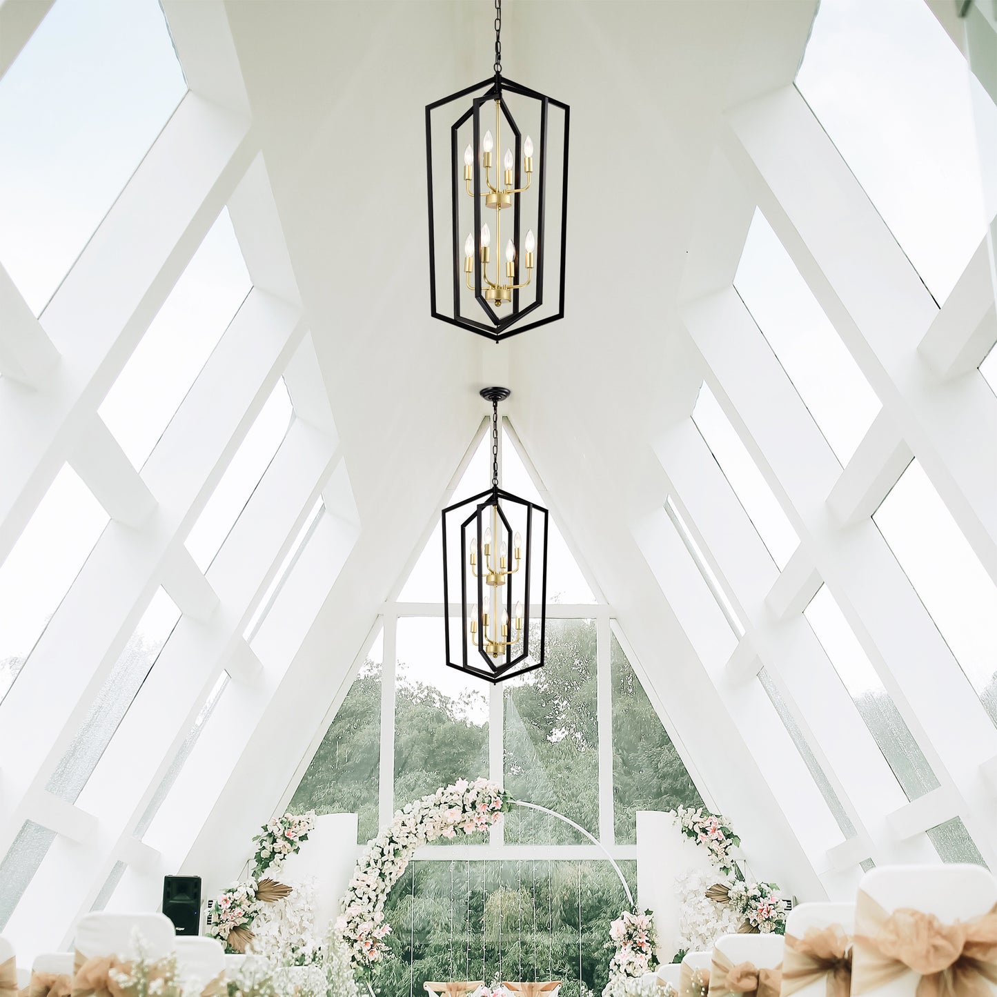 8-Light Lantern Tired Farmhouse Ceiling Hanging Light Black Chandelier Metal Modern Pendant Light Fixtures For Kitchen Island Dining Room Living Room Foyer Entryway E12 Bulbs Not Included