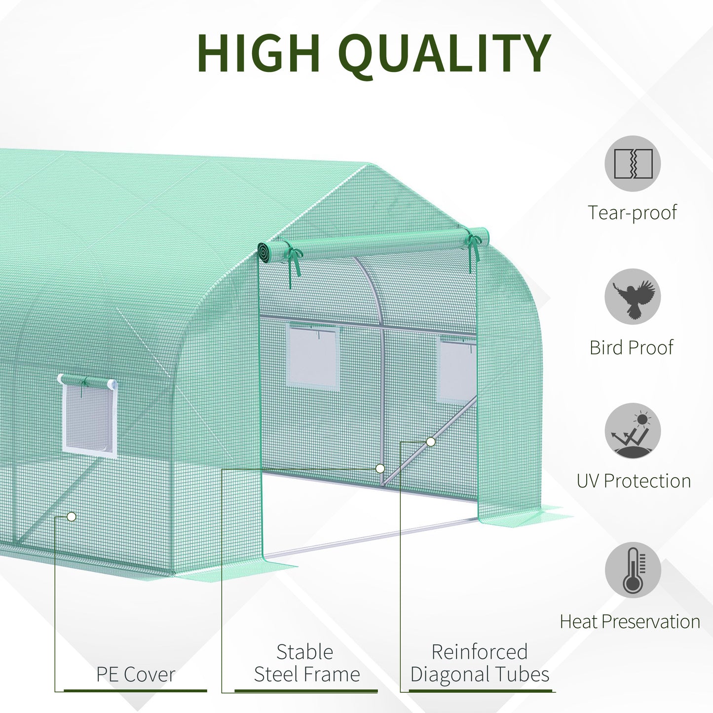 Outdoor Walk-In Tunnel Greenhouse 11.5 X 10 X 6.5 With Roll-up Windows Zippered Door PE Cover Green