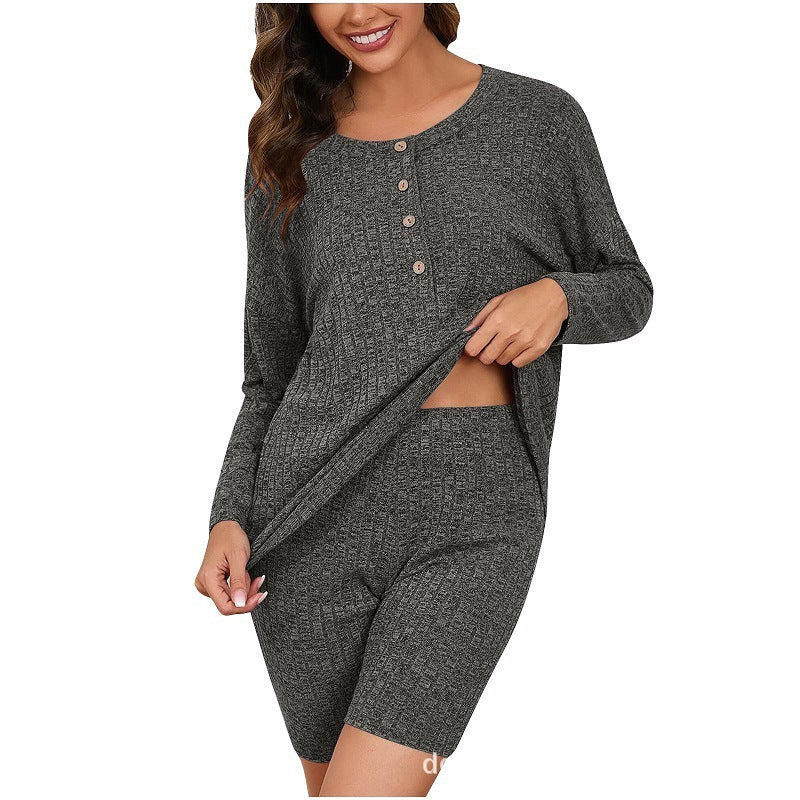 Women's Chic Rib Knitted Long-sleeved Top Shorts