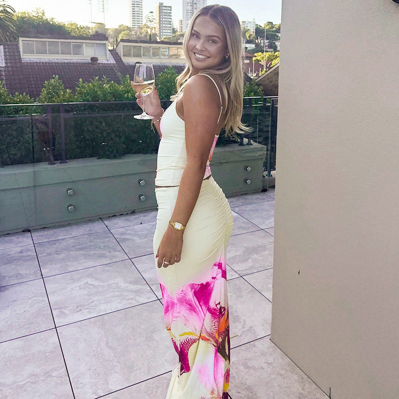 Fashion Personality Street Leisure Vacation Chest Slimming Sleeveless Slip Dress Set Women