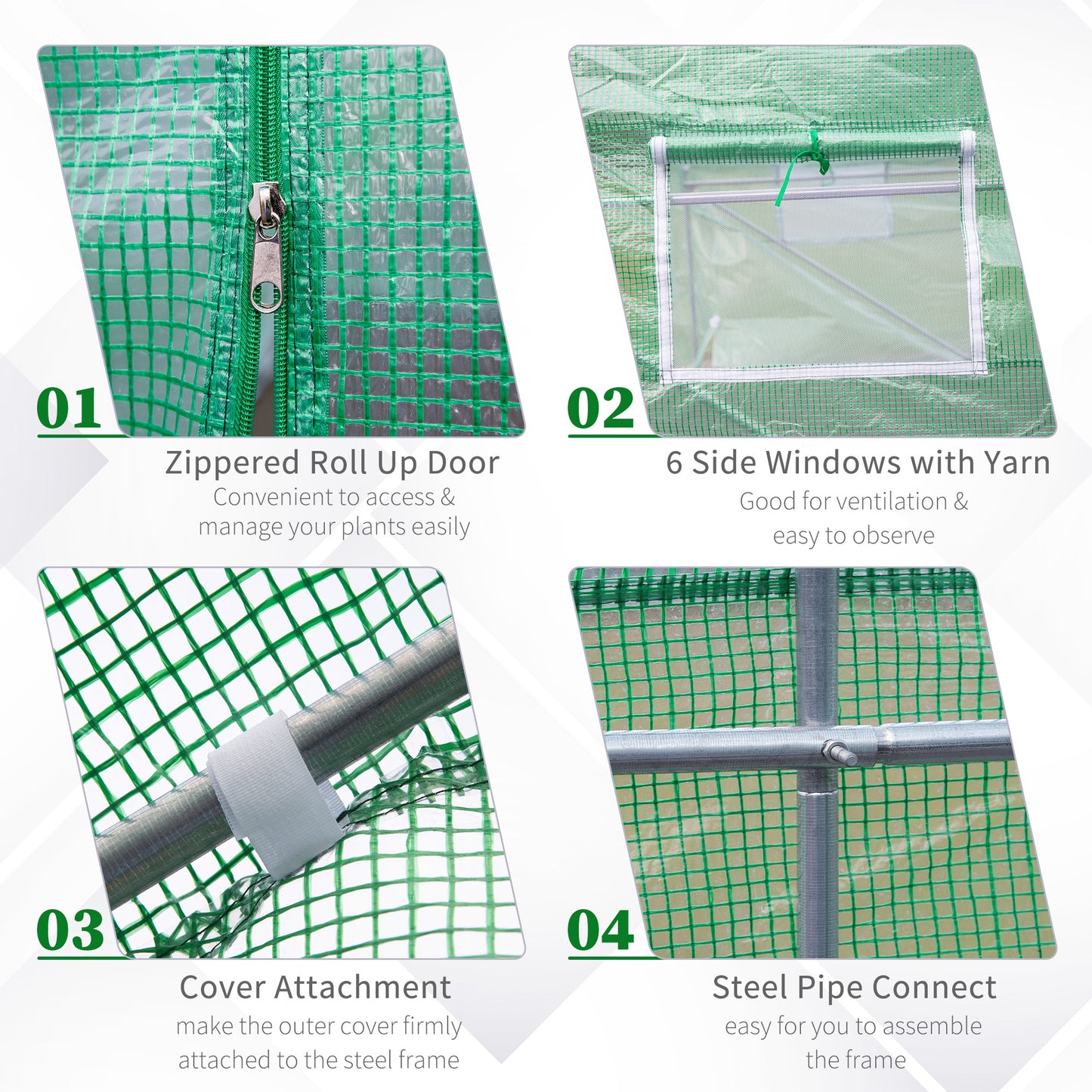 Outdoor Walk-In Tunnel Greenhouse 11.5 X 10 X 6.5 With Roll-up Windows Zippered Door PE Cover Green