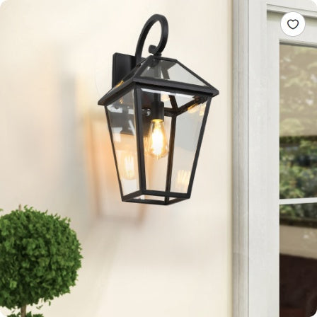 211 Pack Outdoor Wall Lantern Light   Modern Black Metal & Clear Glass Sconce For Porch, Patio, And Garden
