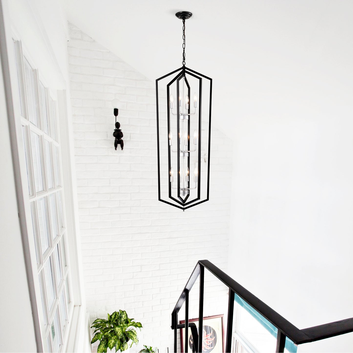 12-Light Farmhouse Kitchen Chandeliers, Matte Black And Sliver Vintage Rustic Cage Light Fixture Adjustable Height Chandeliers For Dining Room Hallway Foyer Entryway E12 Bulbs Not Included