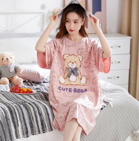Home Wear Thin Short Sleeve Loose Plus Size Plump Girls Women's Pajamas