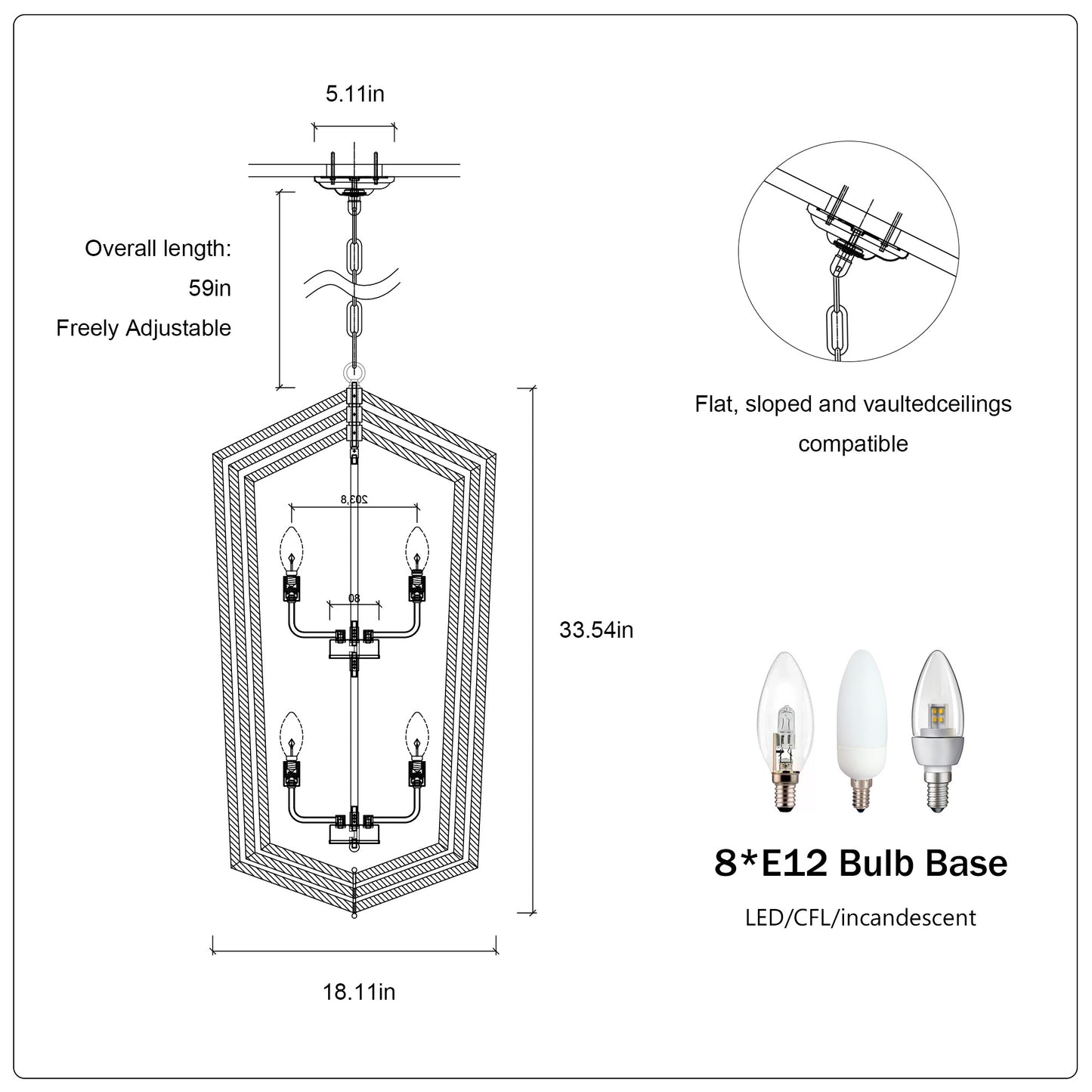 8-Light Lantern Tired Farmhouse Ceiling Hanging Light Black Chandelier Metal Modern Pendant Light Fixtures For Kitchen Island Dining Room Living Room Foyer Entryway E12 Bulbs Not Included