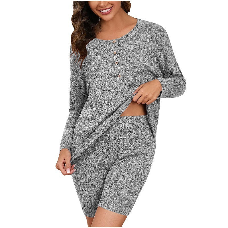 Women's Chic Rib Knitted Long-sleeved Top Shorts