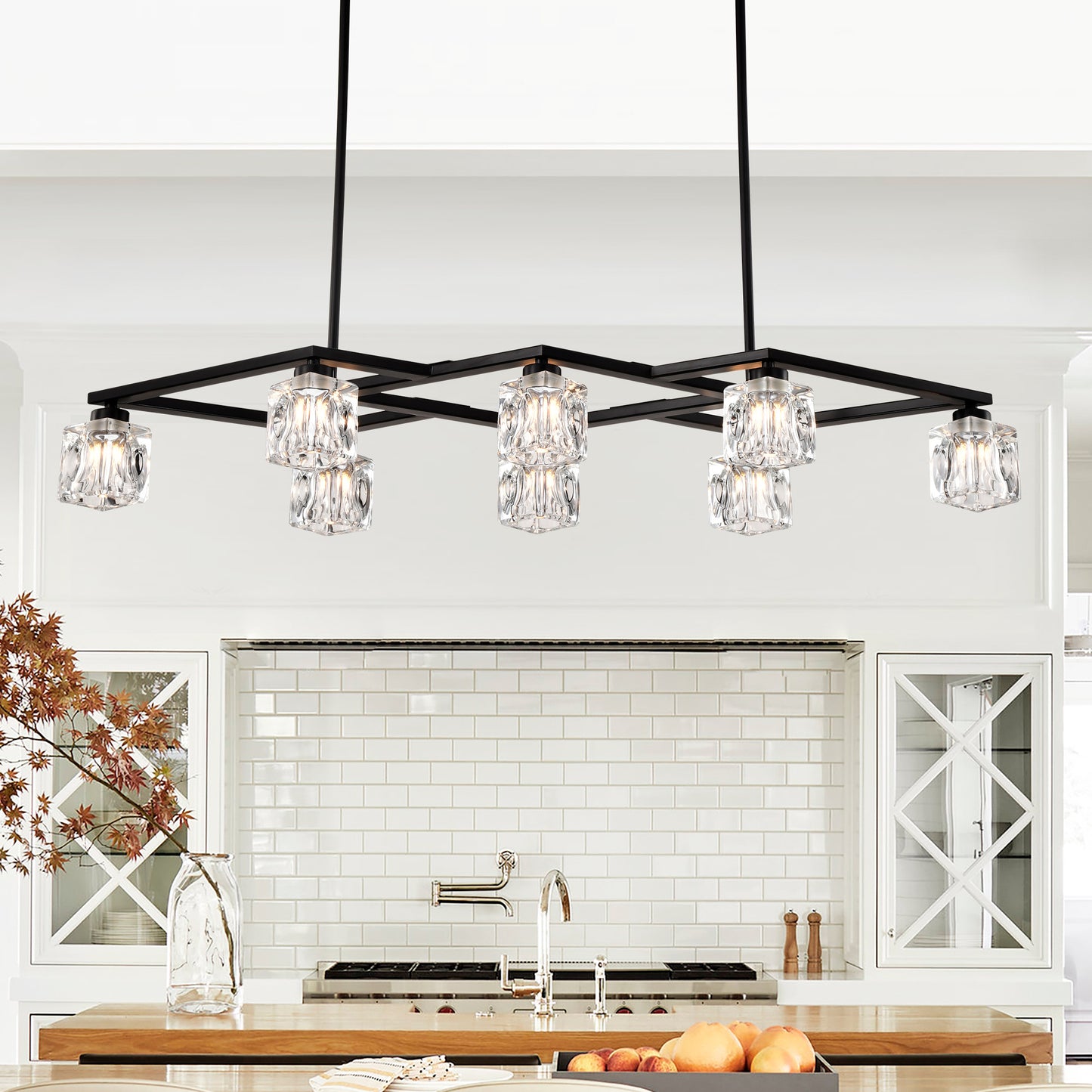 Matte Black Crystal Chandelier For Dining Room, 8-Light Kitchen Chandelier