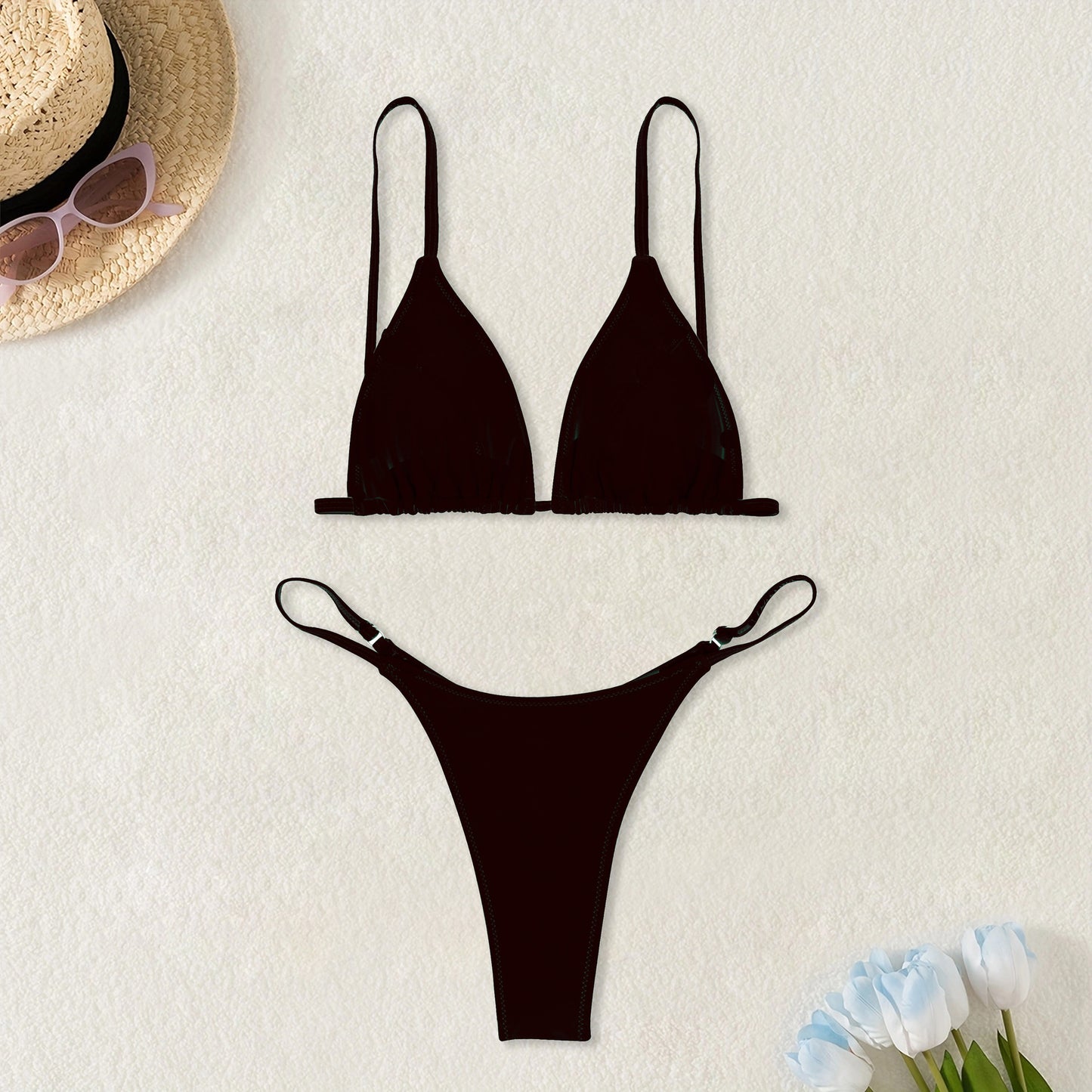 European And American Solid Color Women's Advanced Sexy Seaside Bikini Swimsuit