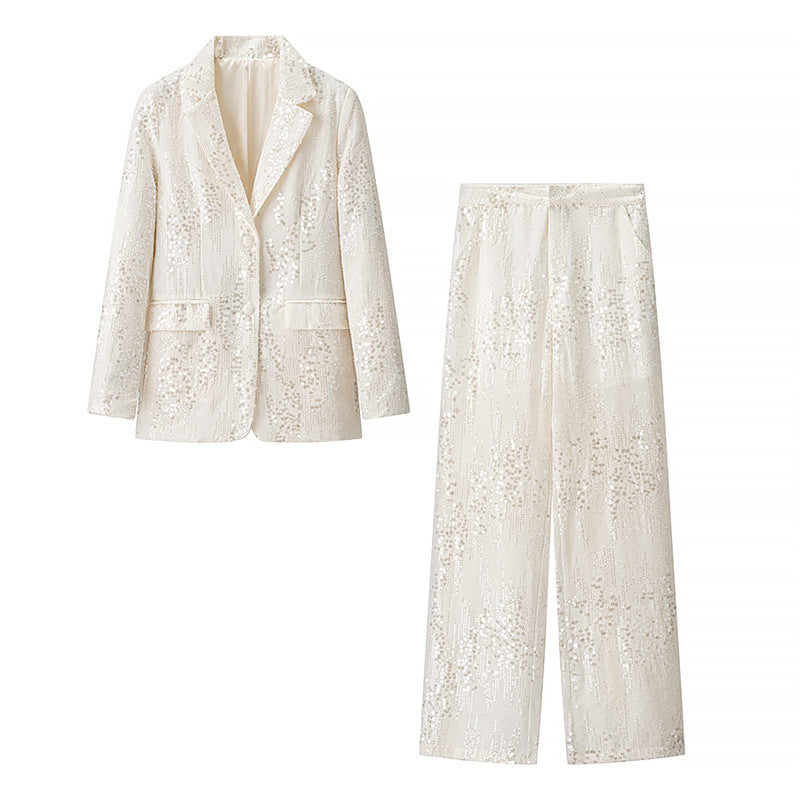 Fashion Temperament Elegant Loose Lapel Print Suit Coat & Trousers