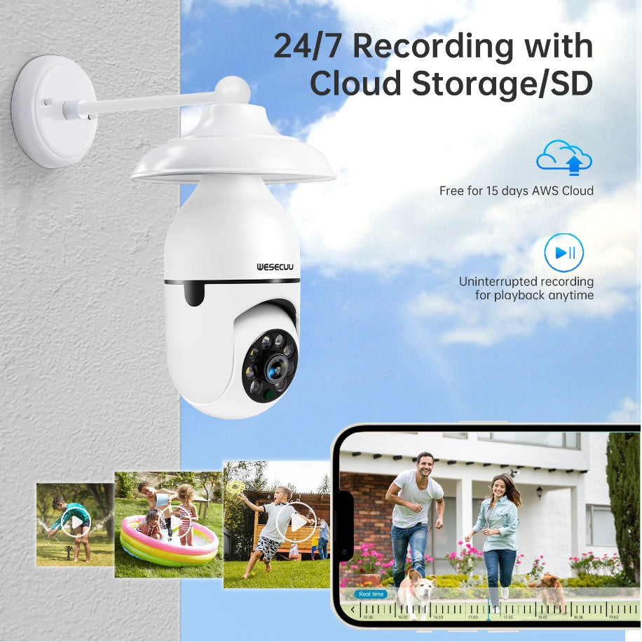 Smart Home Security PTZ Camera Wireless Lights 360 Degree Night Vision Surveillance Remote View CCTV Security WIFI Light Bulb Camera