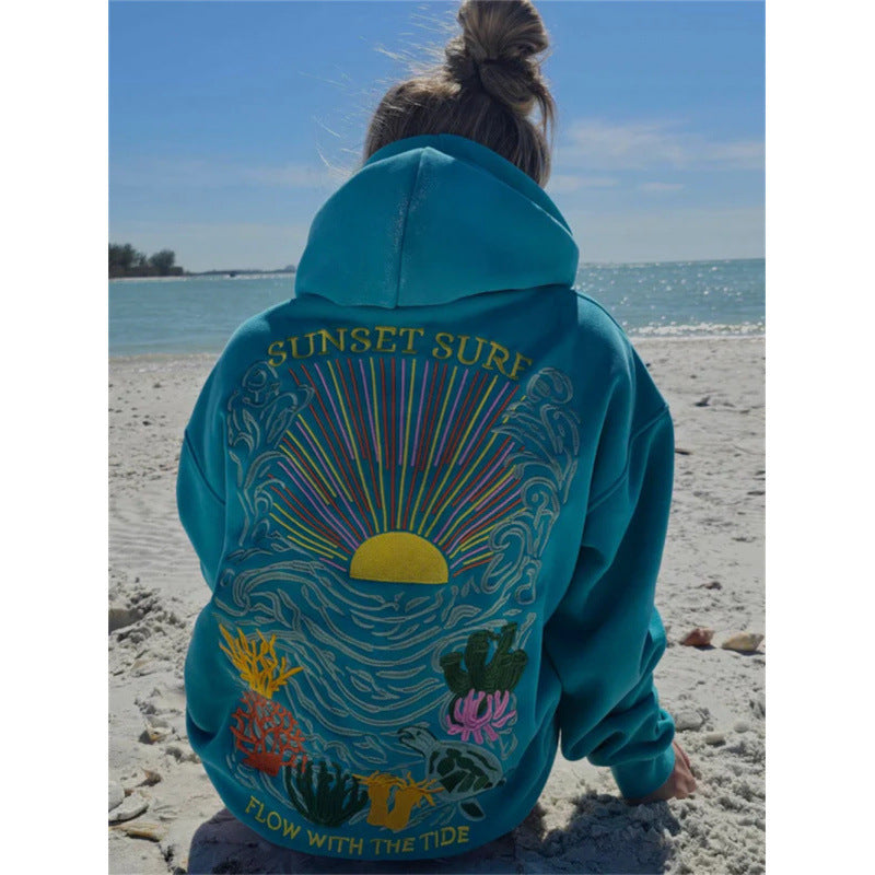 SUNFLOWER Embroidered Hoodie Sweater On The Sea