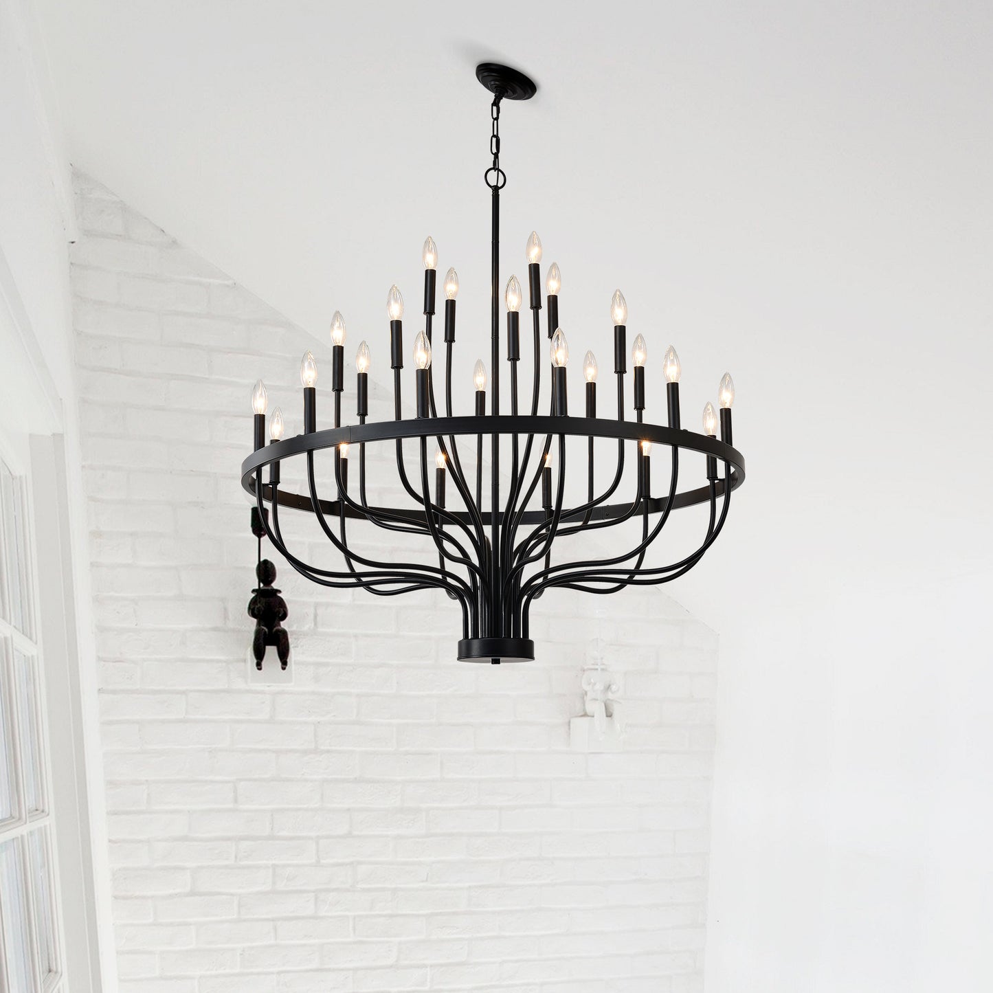 24-Light Black Chandelier Industrial Iron Candle Chandelier