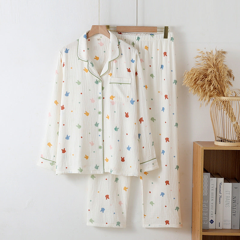 Cotton Printed Long Sleeve Loose Home Wear Suit