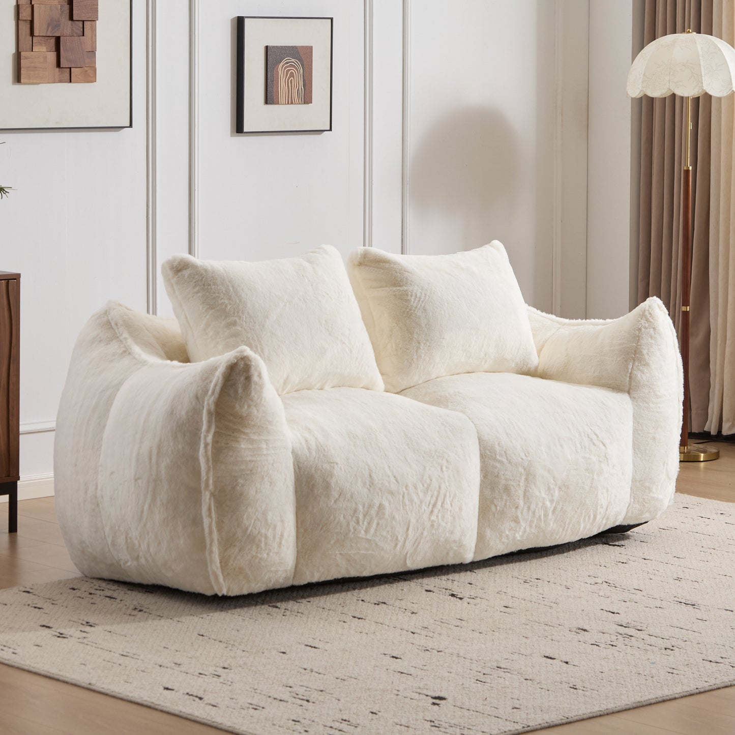 Giant Bean Bag Couch For Adults, Ultra Soft Fluffy Loveseat Bean Bag Sofa, Oversized Chase Lounge Chair Indoor For Living Room Bedroom, No Assembly Required Cozy Reading Chair With Pillows, White