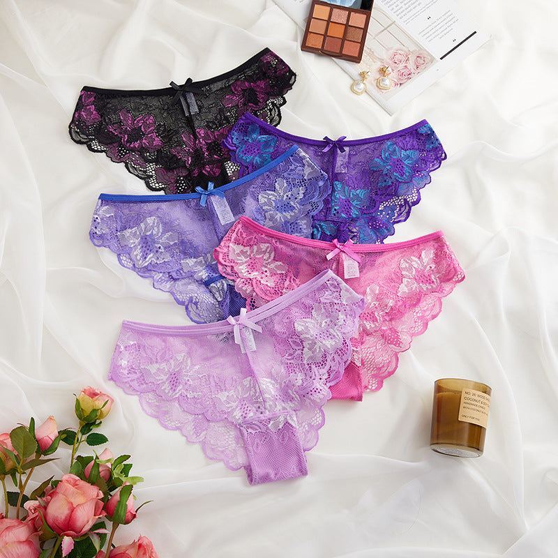 Cross Sheer Low Waist Lace Foreign Trade Underwear Women's Comfortable Breathable Hollow Hip Lifting