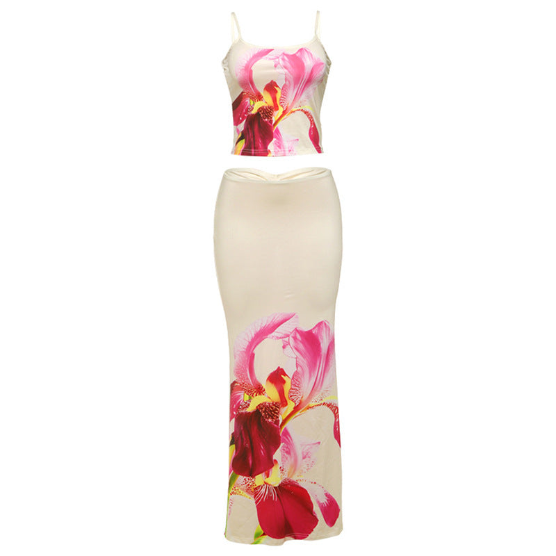 Fashion Personality Street Leisure Vacation Chest Slimming Sleeveless Slip Dress Set Women