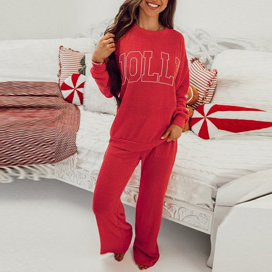 Letter Print Casual Suit Women's Long Sleeve Top And Trousers Two-piece Set