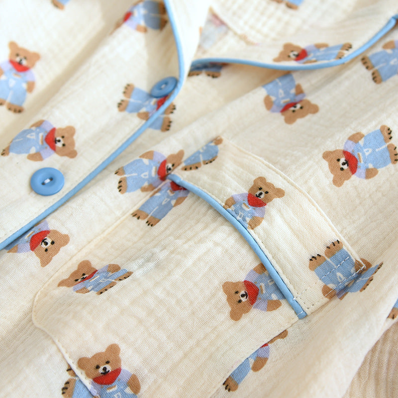 Crepe Cotton Pajamas Women's Long-sleeved Trousers Homewear Suit